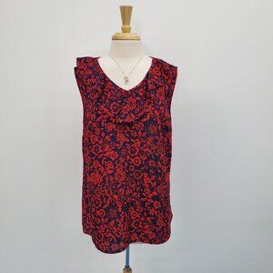 Terra & Sky Womens Sleeveless Floral High Low Blouse Top Size 0X Red Blue Ruffle